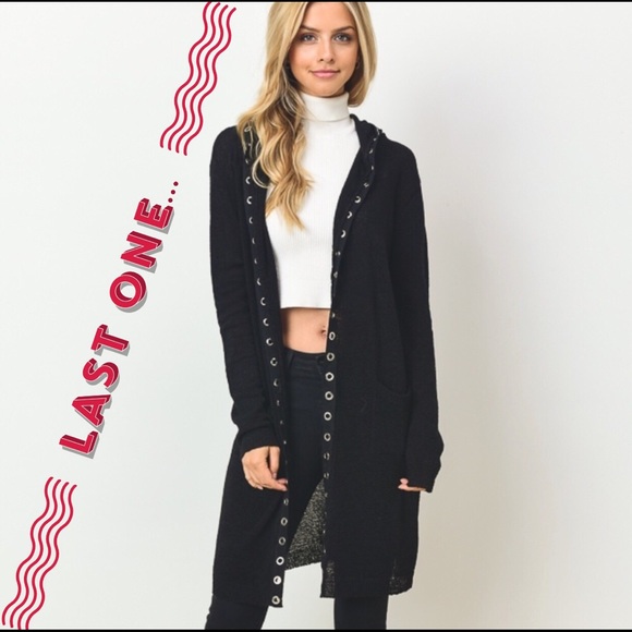Gilli Sweaters - Gilli Black longline cardigan with hood